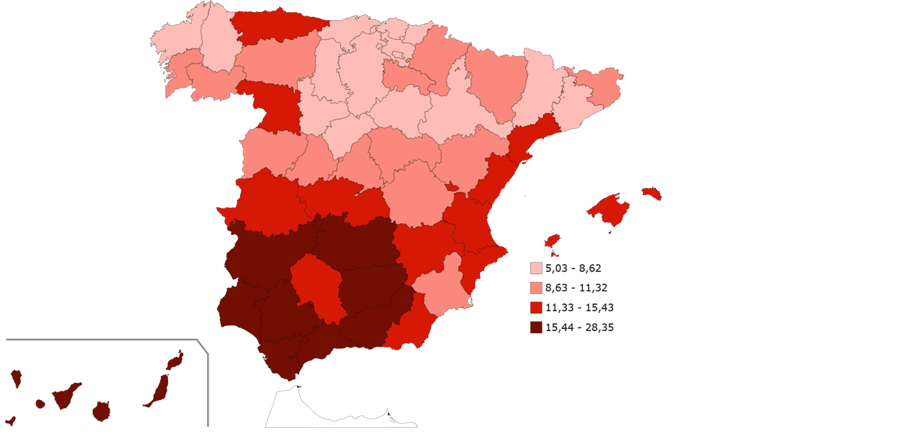 Tasa de paro por provincias